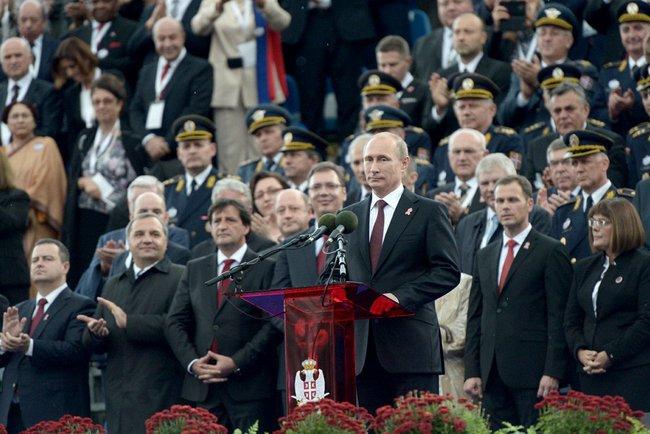 Putin gives a speech at a military parade