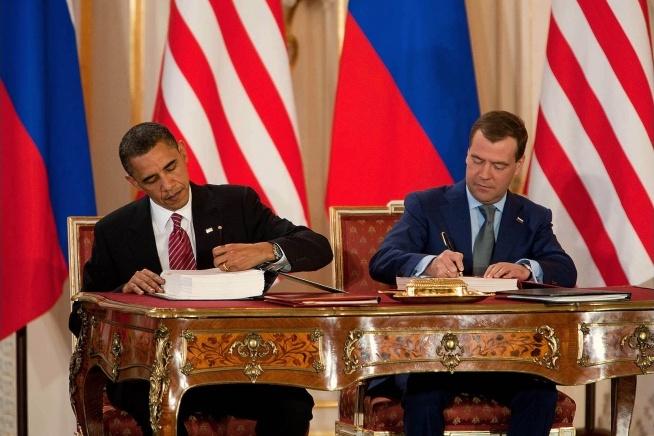 President Obama and Russian President Dmitry Medvedev sign New START. President Obama and President Medvedev sign New START