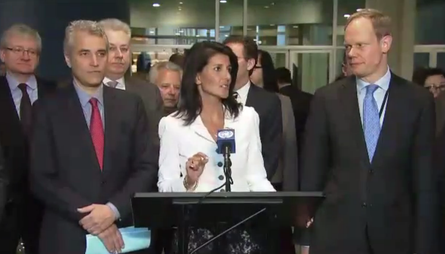 Nikki Haley, US Ambassador to the United Nations, discusses the Nuclear Ban Treaty. Source: www.armscontrol.org. Nikki Haley UN