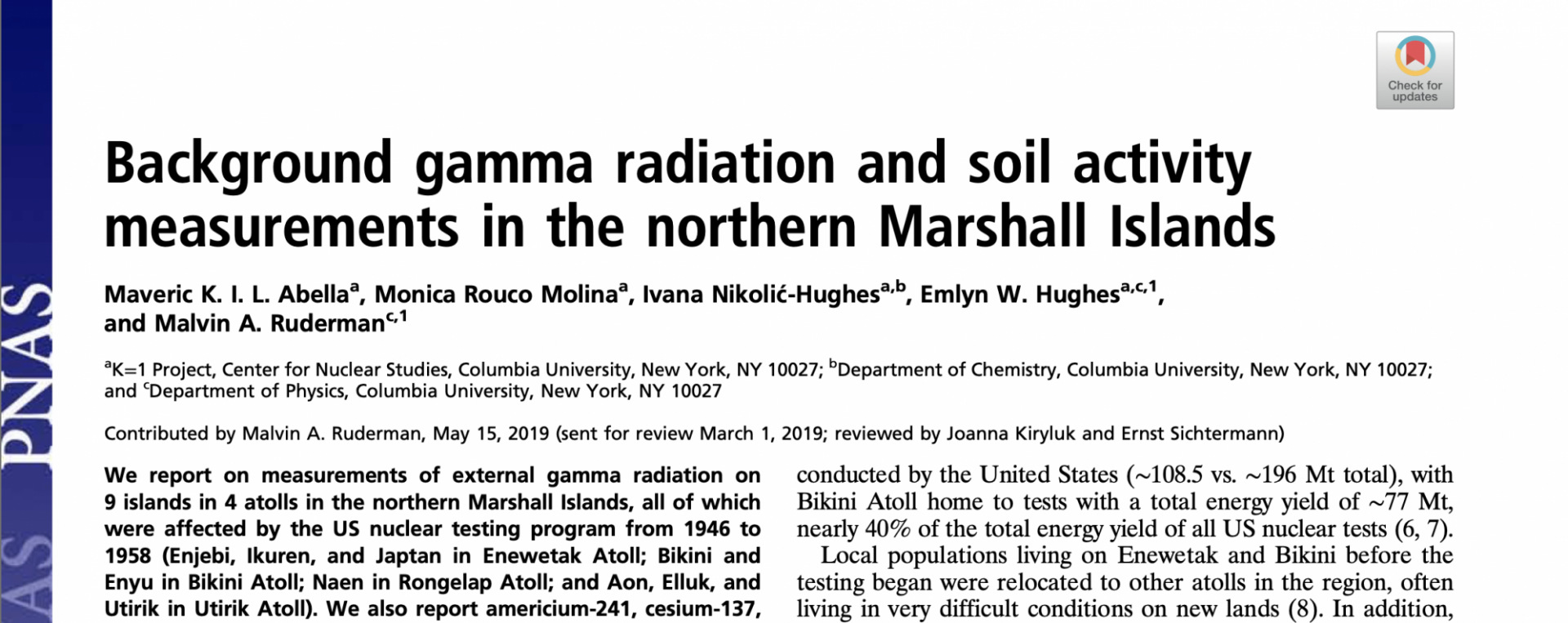 2019 publication in PNAS with measurements of background gamma radiation and soil activity taken on the K=1 Project's 2018 trip 2019 publication in PNAS with measurements of background gamma radiation and soil activity taken on the K=1 Project's 2018 trip