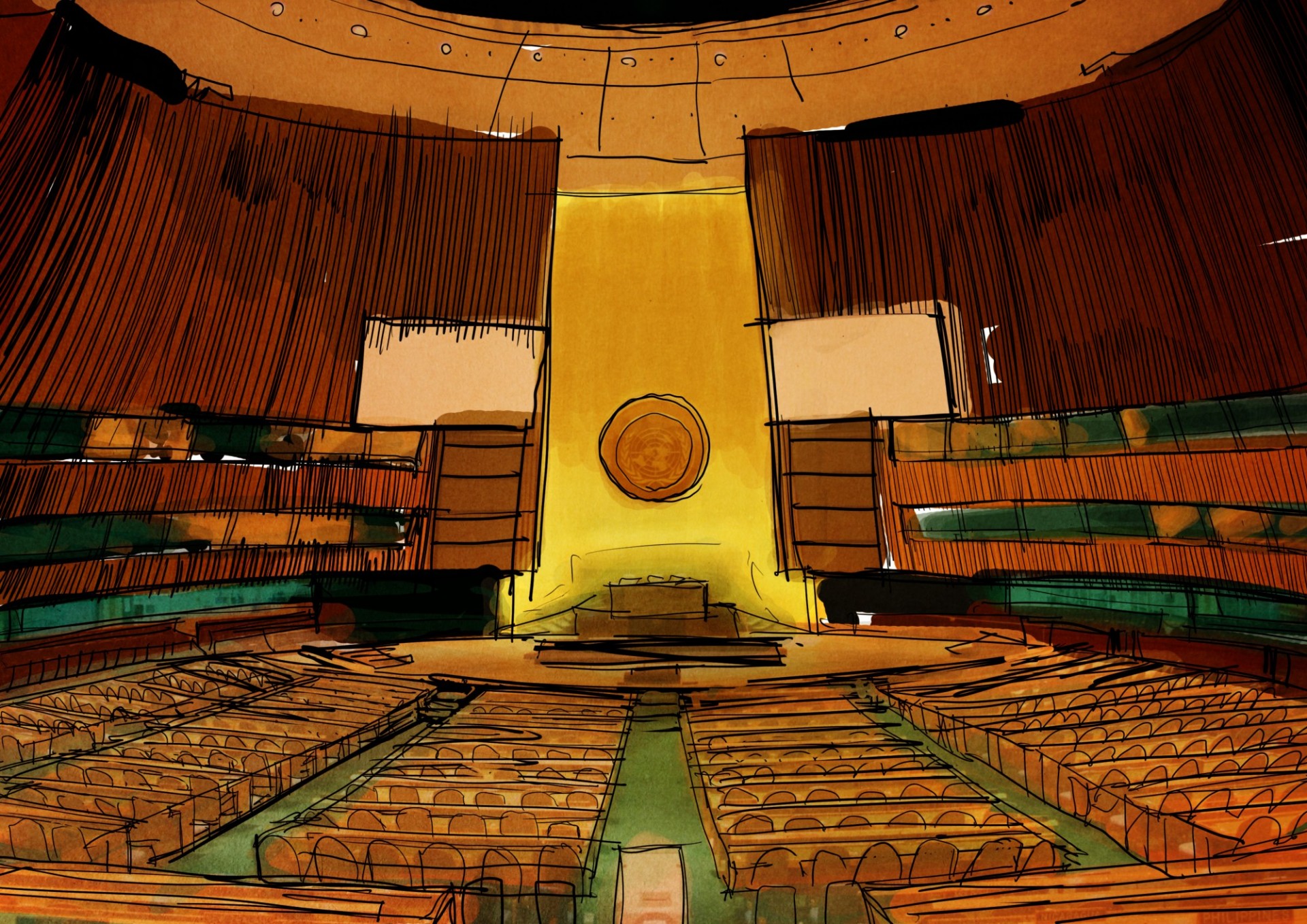 122 nations were in favor of the Nuclear Ban Treaty, but currently only 3 have ratified the legal document. Illustration by Etienne Cipriani UN palace
