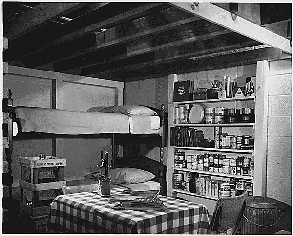Basement family fallout shelter. Ca. 1957. Source: National Archives. shelter photo