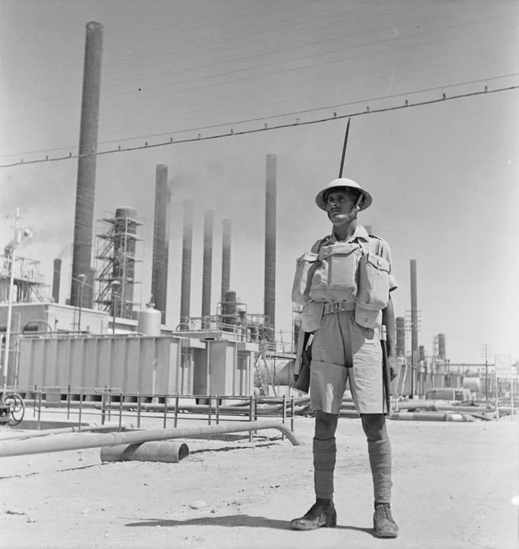 An Indian soldier guarding an Anglo-Iranian Oil Company refinery in Persia