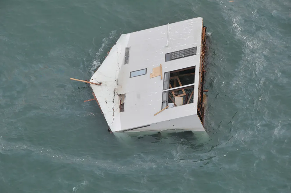 Floating house after earthquake