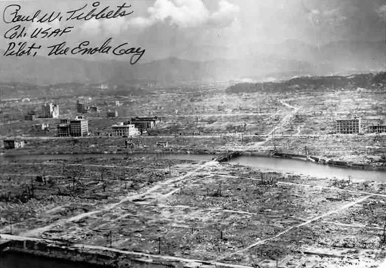 The pilot of the Enola Gay, Paul Tibbets, took this photo of the aftermath of Hiroshima nuclear attack. Japan, the only nation to have suffered a nuclear attack, voted against the Nuclear Ban Hiroshima destruction