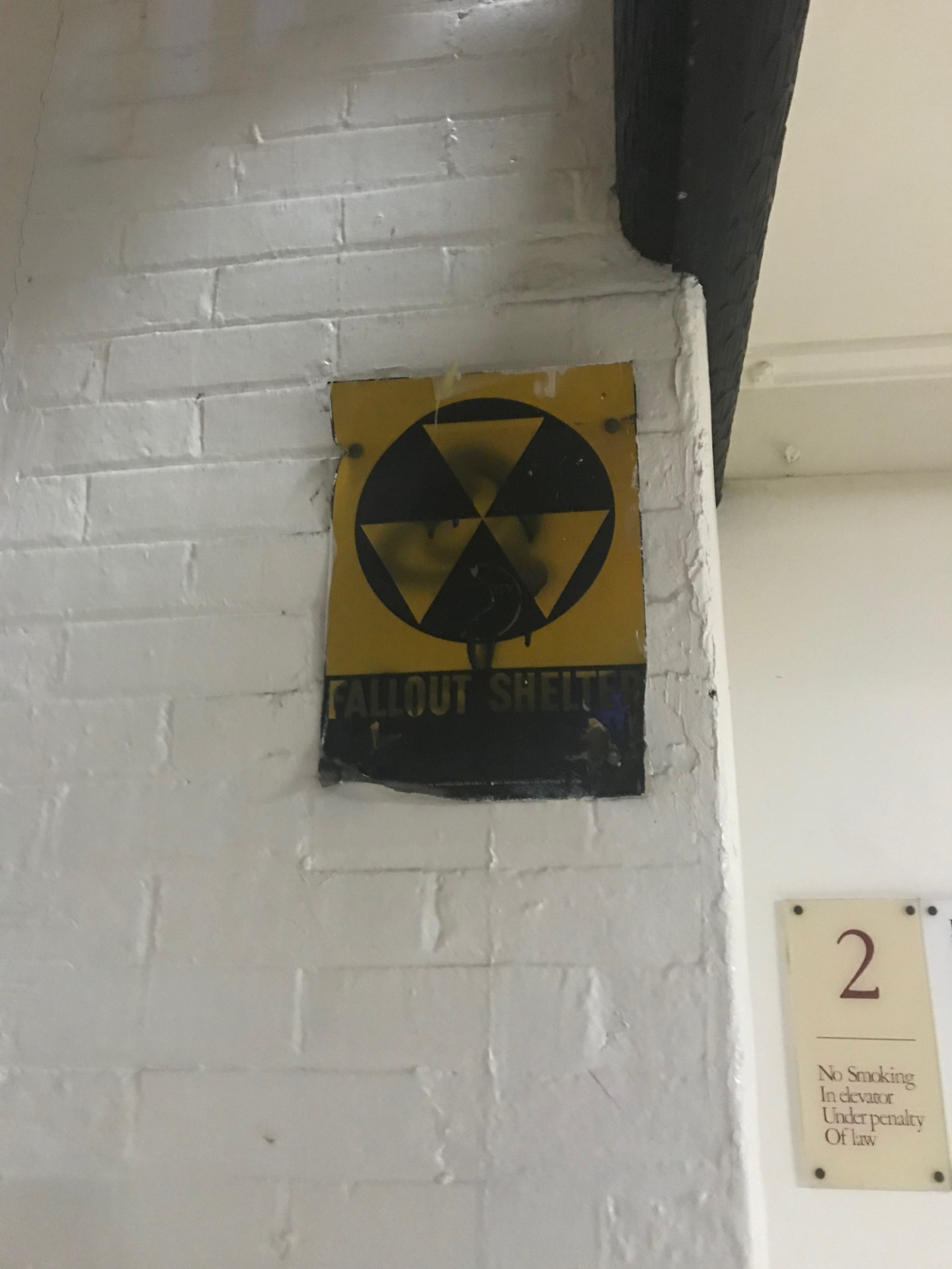 Nuclear Fallout Shelter Sign on the 2nd floor of the Mathematics Building, Columbia University nuclear fallout shelter sign
